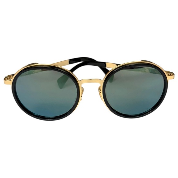 MCM Men's Round Sunglasses MCM115SK Gold Black Frame 55mm Blue Mirror Interior - Picture 1 of 14